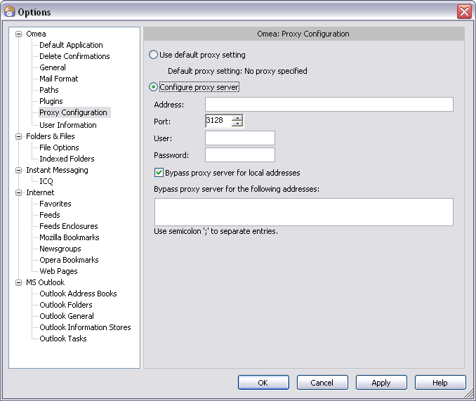 Options dialog